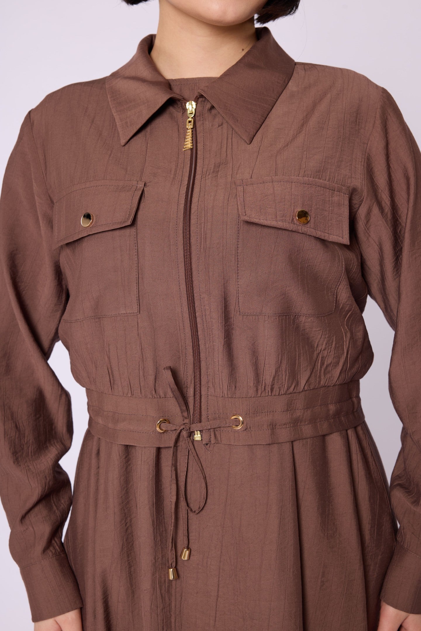 Polo Collar Pocket Detail Jacket-Style Dress