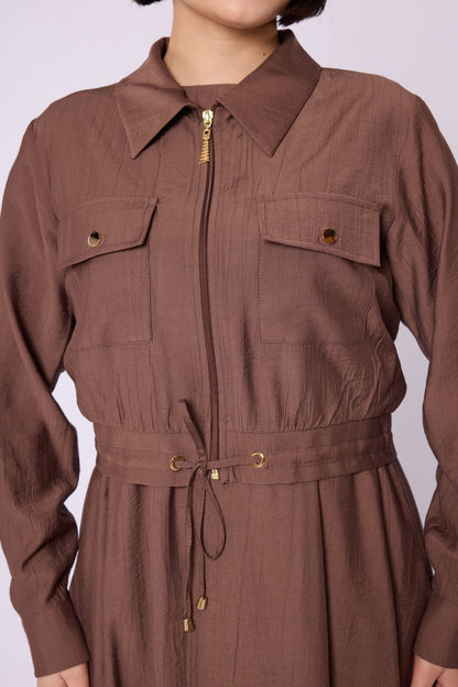 Polo Collar Pocket Detail Jacket-Style Dress