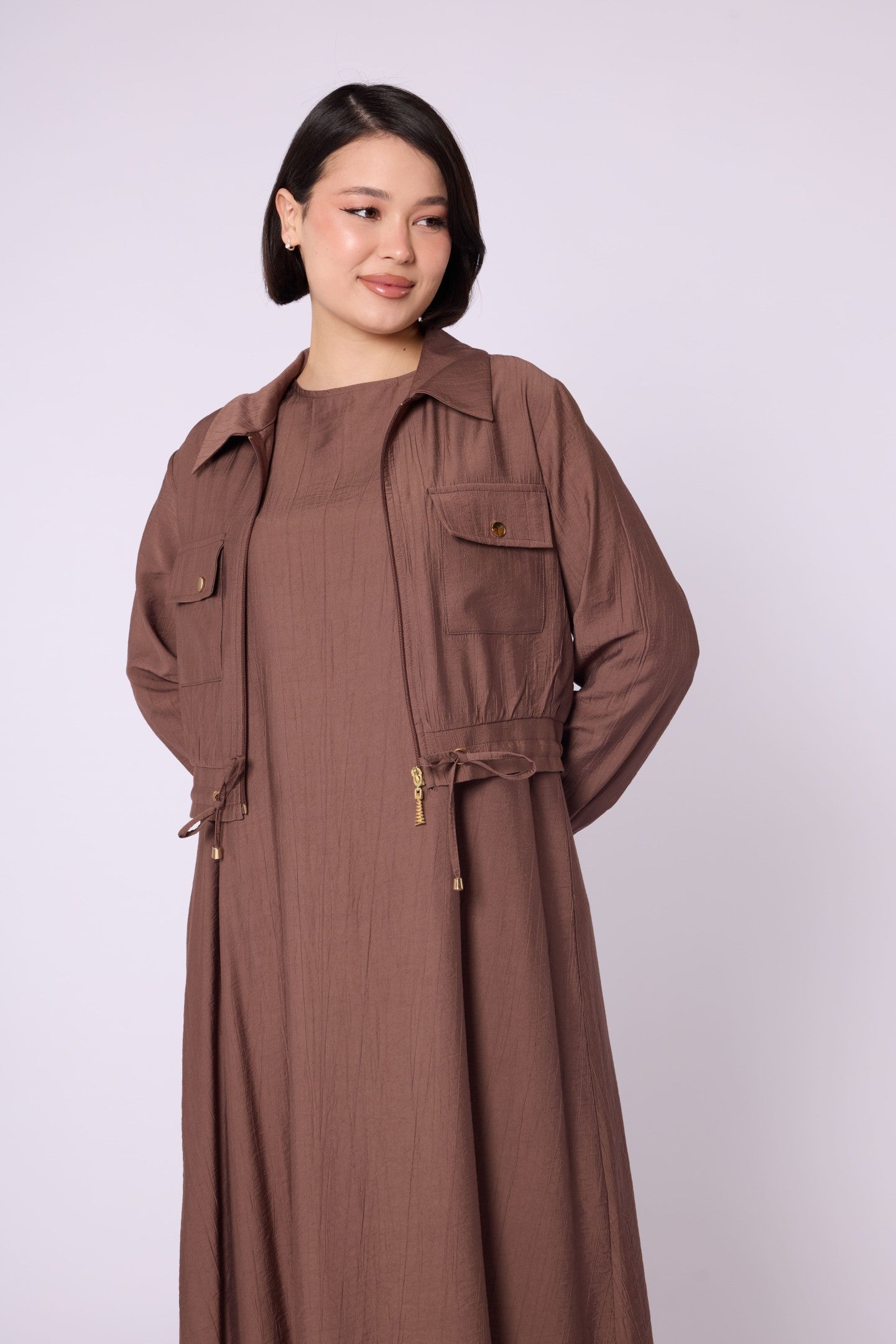 Polo Collar Pocket Detail Jacket-Style Dress