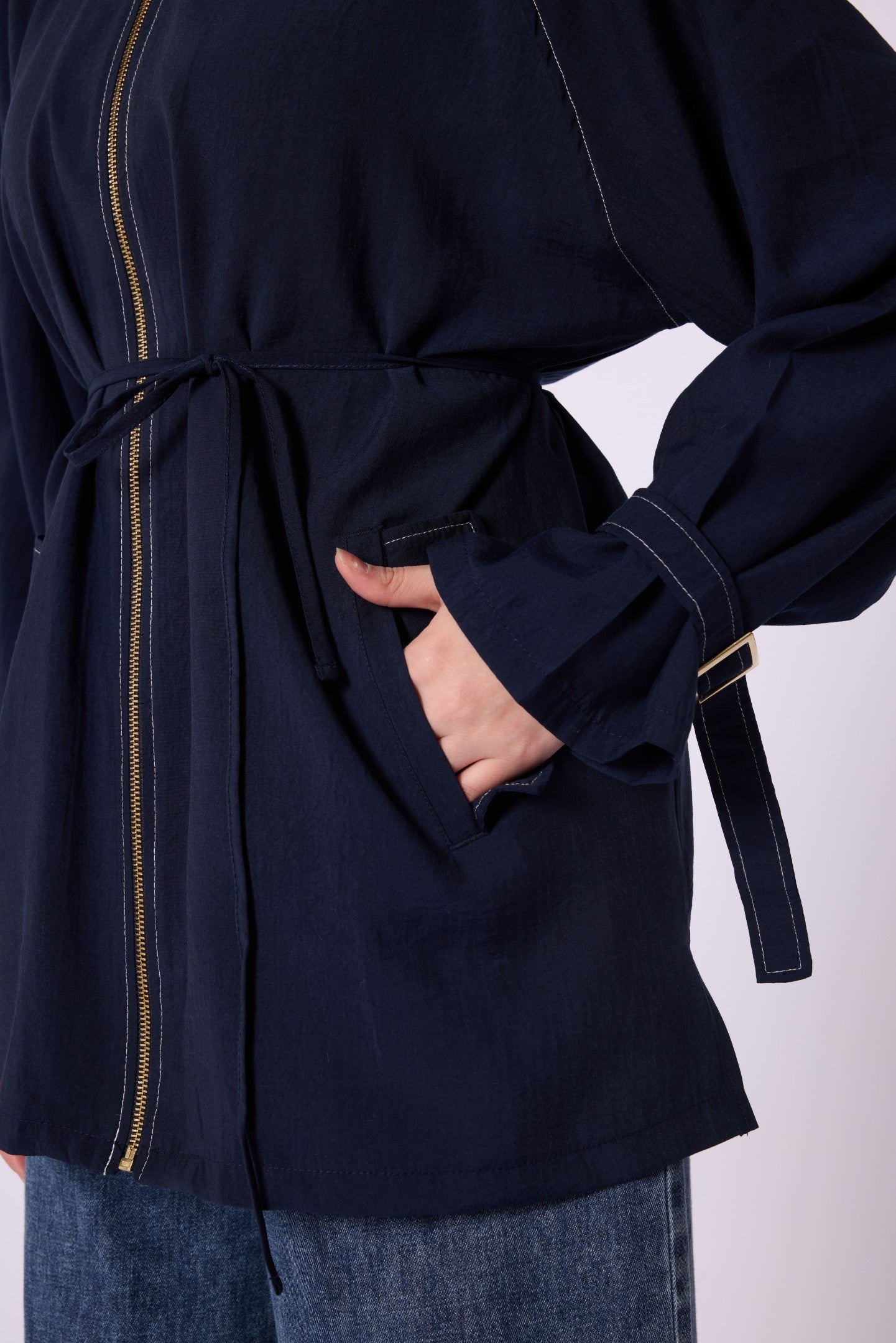 Stitch Detail Pocketed Lightweight Summer Jacket