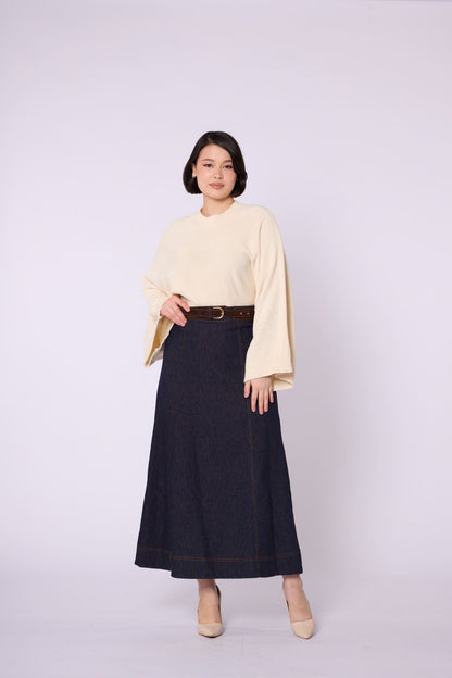 Suede Belt Detail A-Line Women’s Denim Skirt