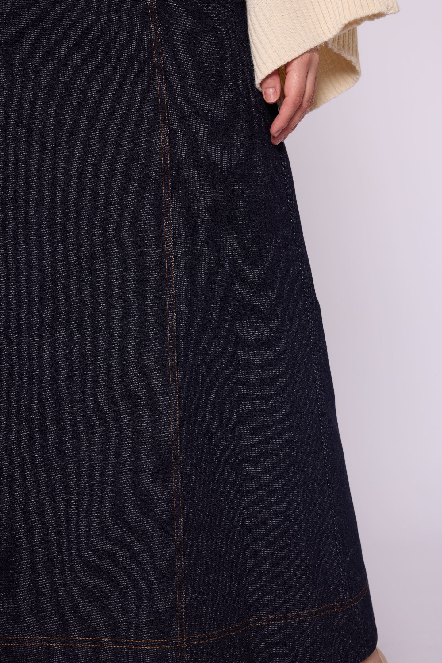 Suede Belt Detail A-Line Women’s Denim Skirt
