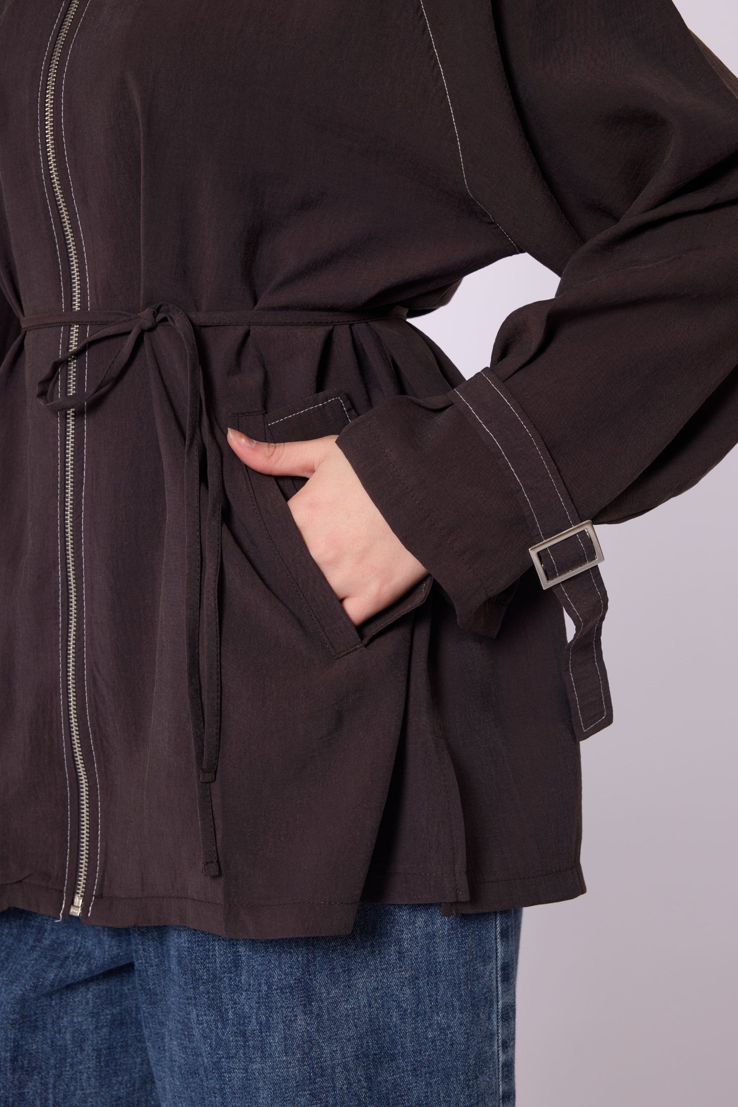 Stitch Detail Pocketed Lightweight Summer Jacket