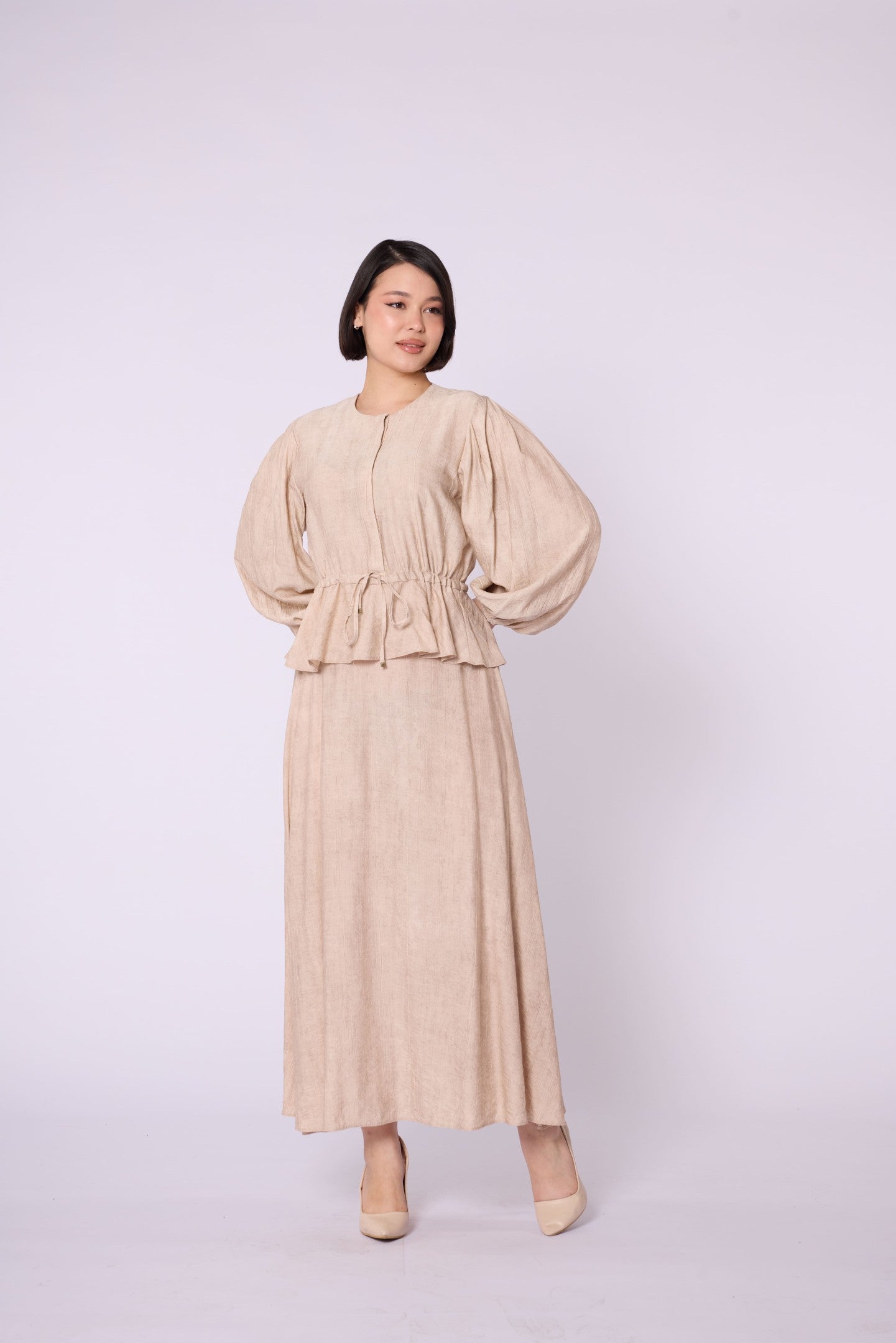 Gathered Waist Belted Skirt Set