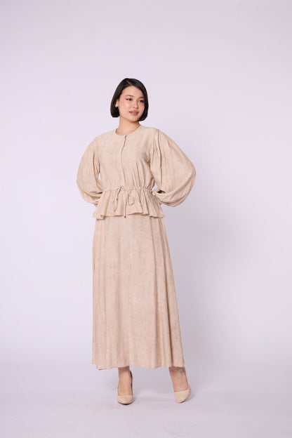 Gathered Waist Belted Skirt Set