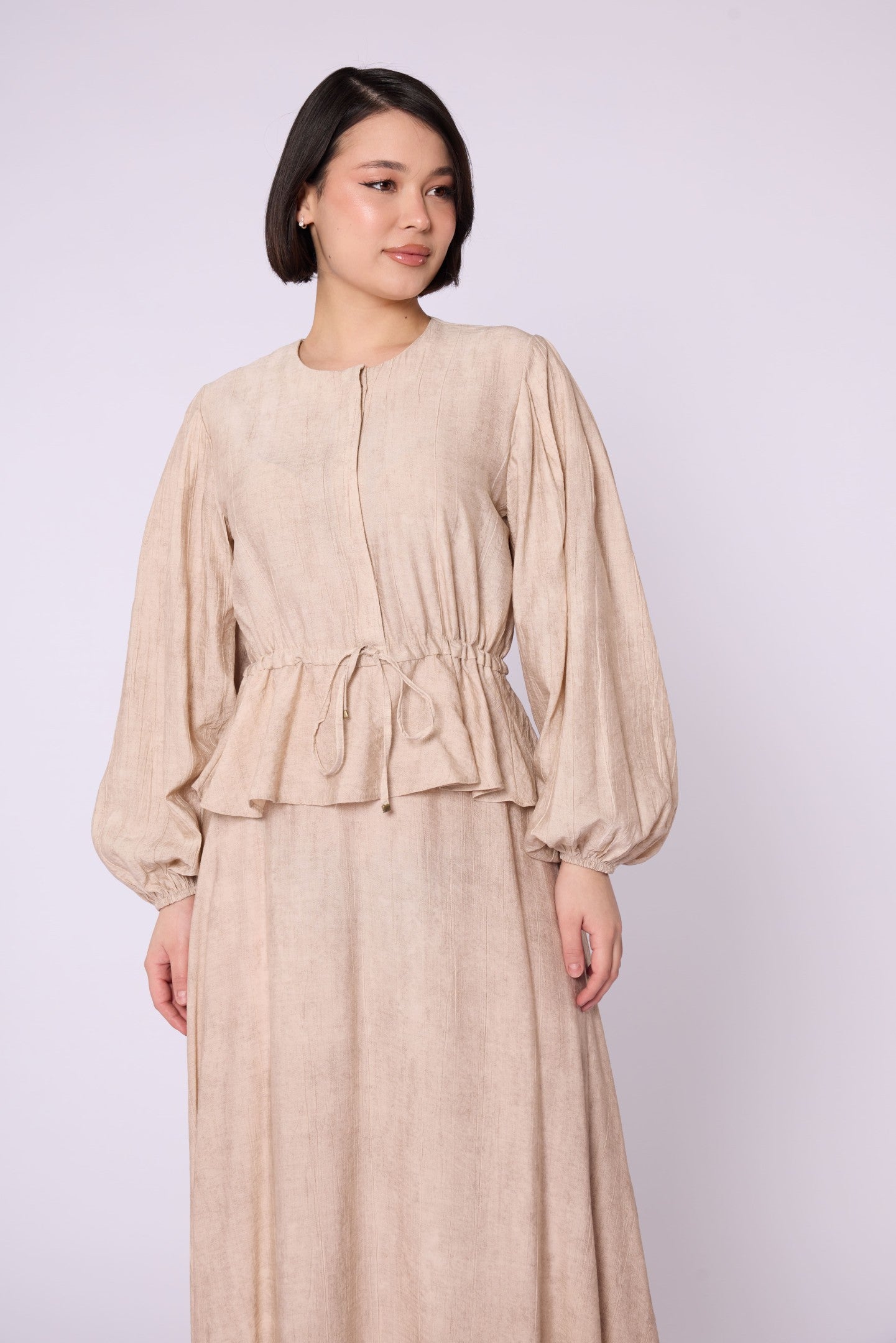 Gathered Waist Belted Skirt Set