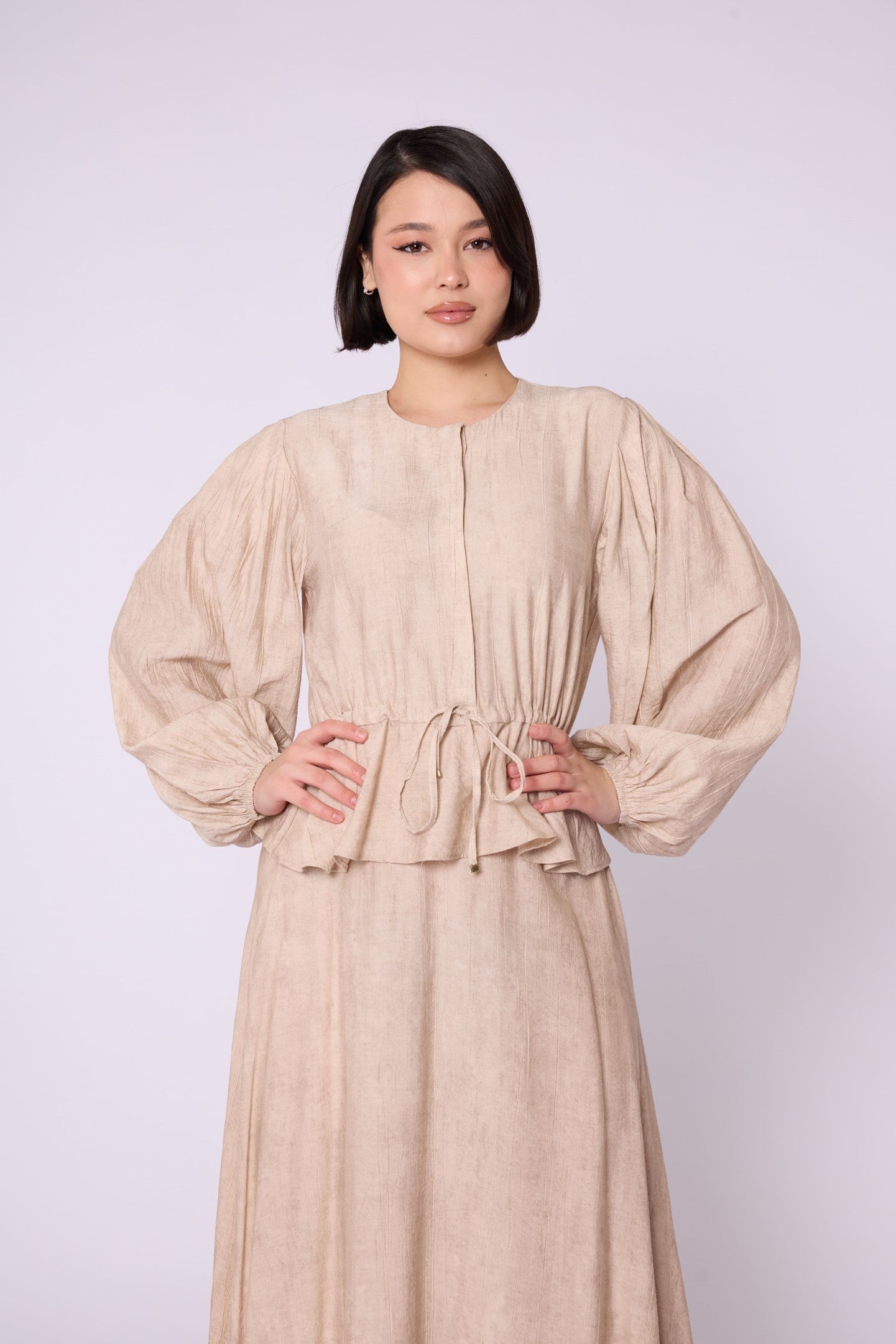 Gathered Waist Belted Skirt Set