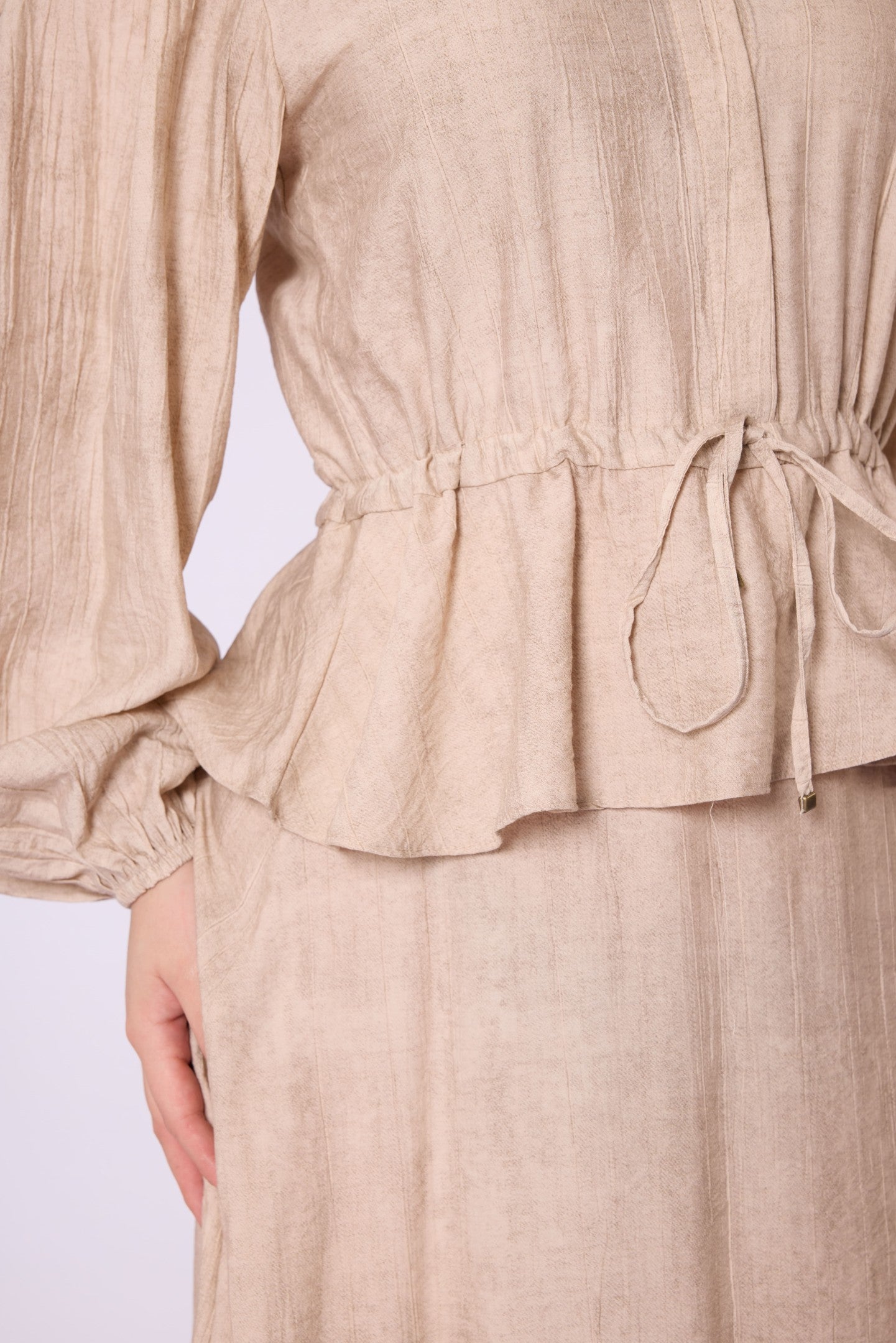 Gathered Waist Belted Skirt Set