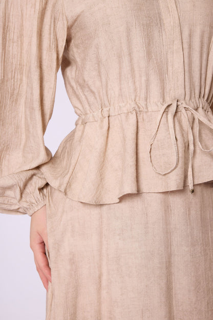 Gathered Waist Belted Skirt Set