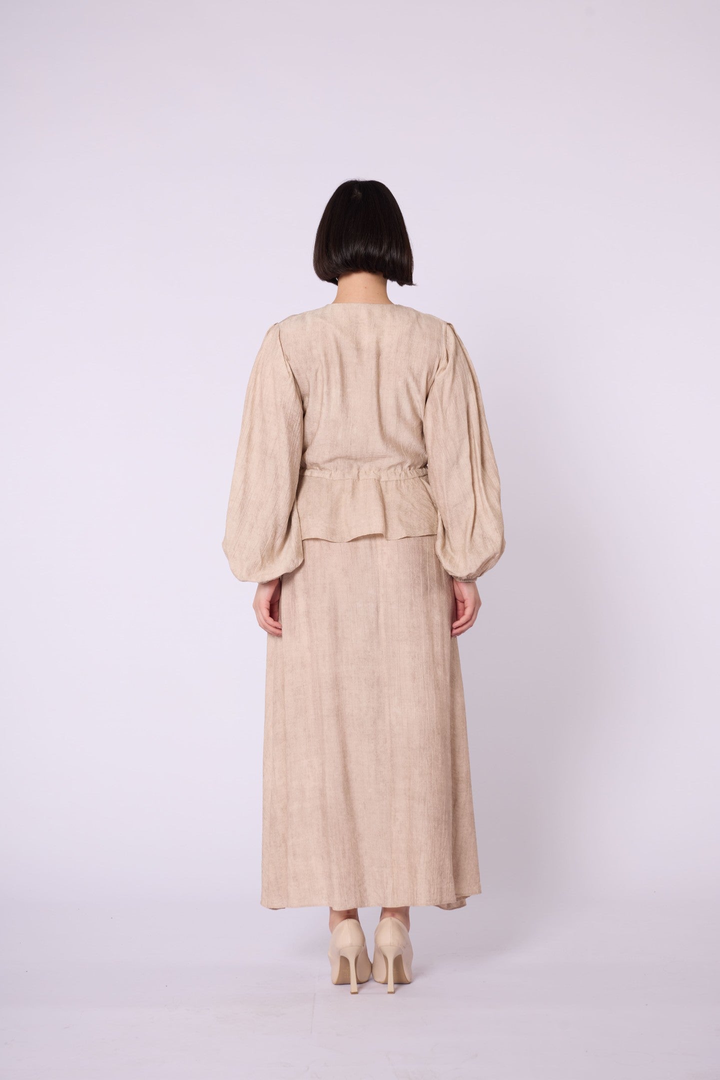 Gathered Waist Belted Skirt Set