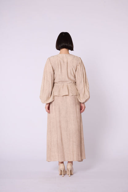 Gathered Waist Belted Skirt Set