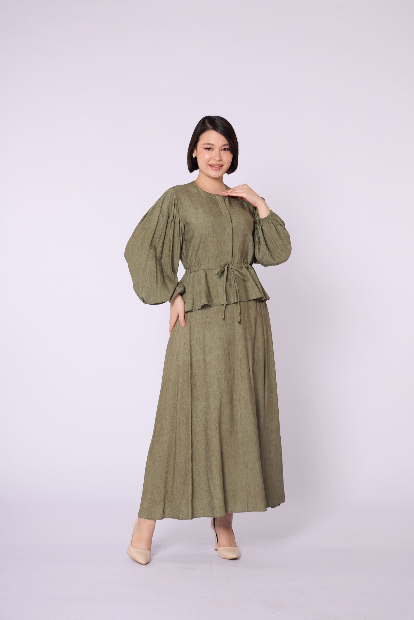 Gathered Waist Belted Skirt Set