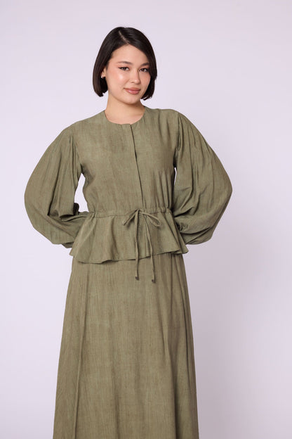 Gathered Waist Belted Skirt Set