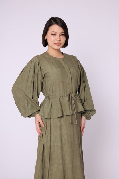 Gathered Waist Belted Skirt Set