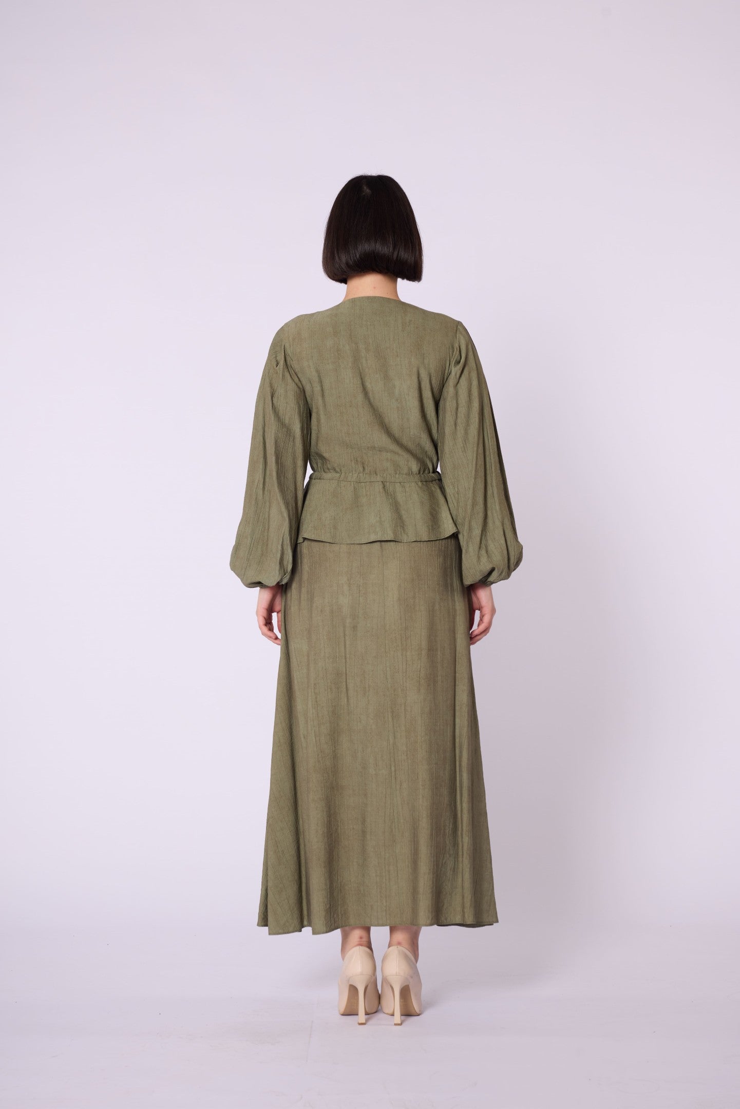 Gathered Waist Belted Skirt Set