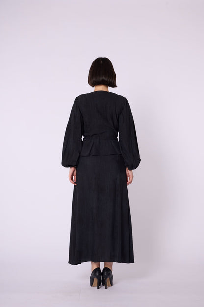 Gathered Waist Belted Skirt Set
