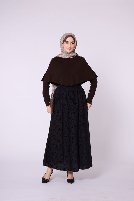Suede Floral Print Elastic Waist Skirt