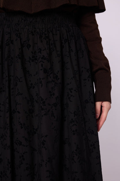 Suede Floral Print Elastic Waist Skirt