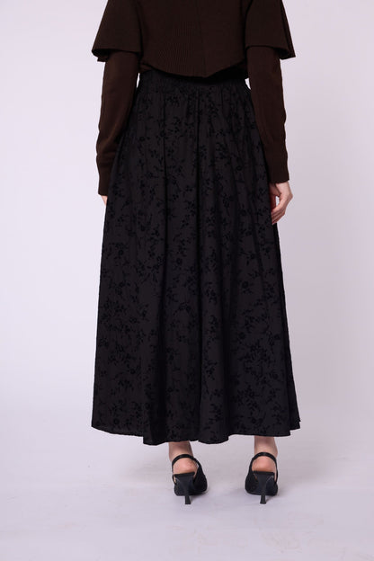 Suede Floral Print Elastic Waist Skirt