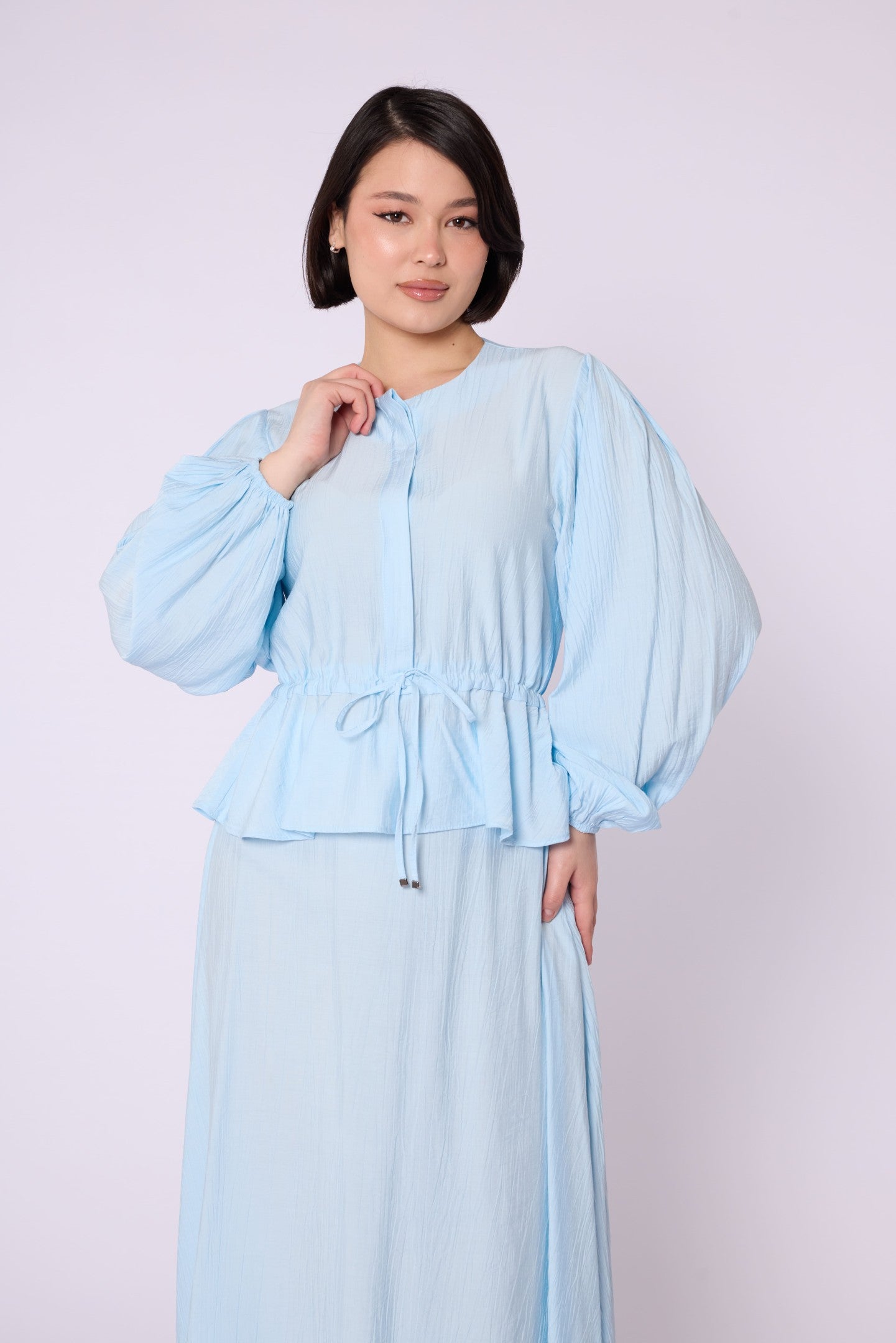 Gathered Waist Belted Skirt Set