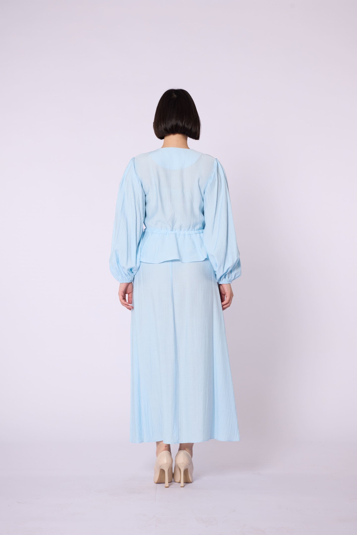 Gathered Waist Belted Skirt Set