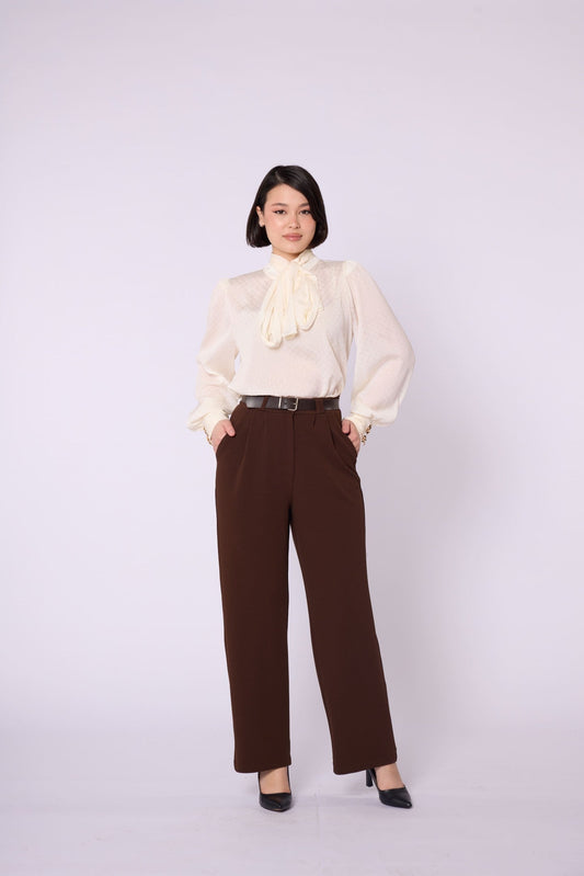 Patterned Scarf Detail Chiffon Blouse