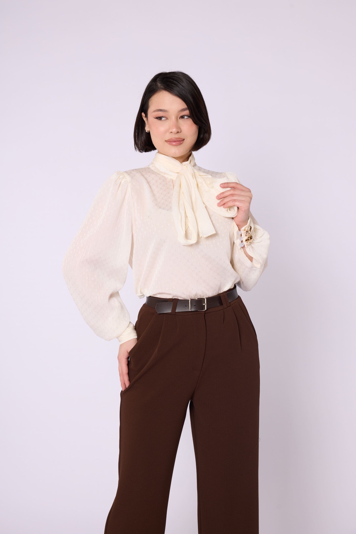 Patterned Scarf Detail Chiffon Blouse