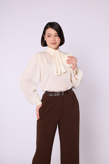 Patterned Scarf Detail Chiffon Blouse