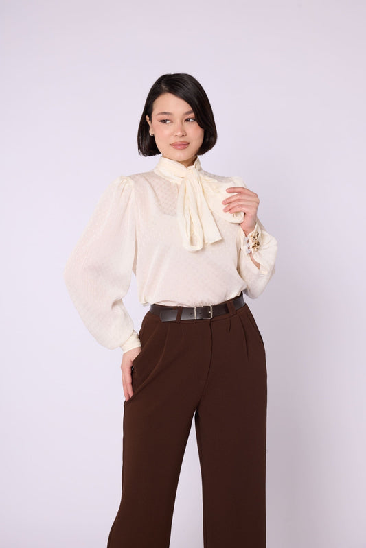 Patterned Scarf Detail Chiffon Blouse