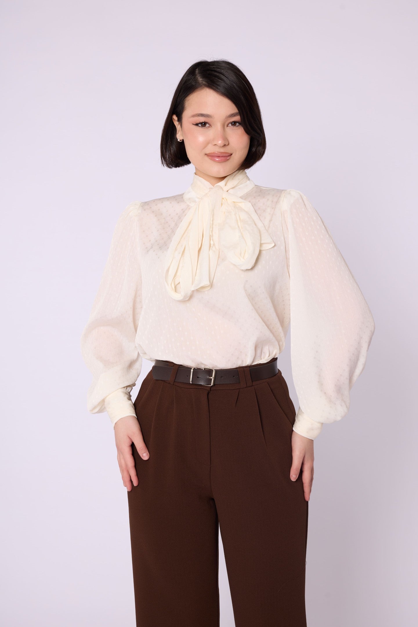 Patterned Scarf Detail Chiffon Blouse