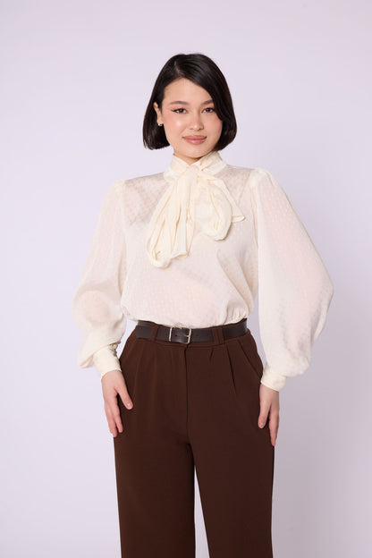 Patterned Scarf Detail Chiffon Blouse