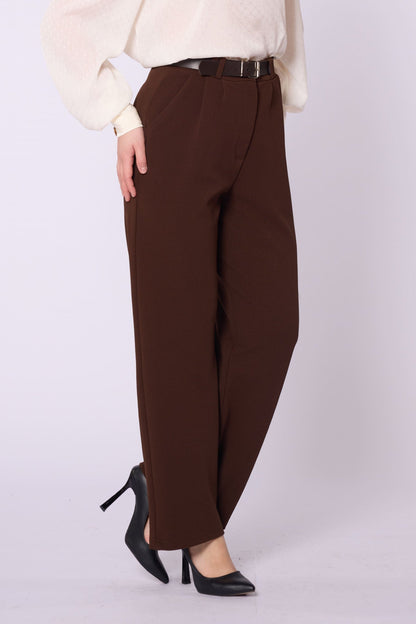 Textured Pleat Detail Belt Accent Trousers