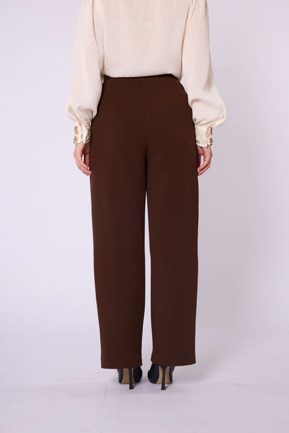 Textured Pleat Detail Belt Accent Trousers