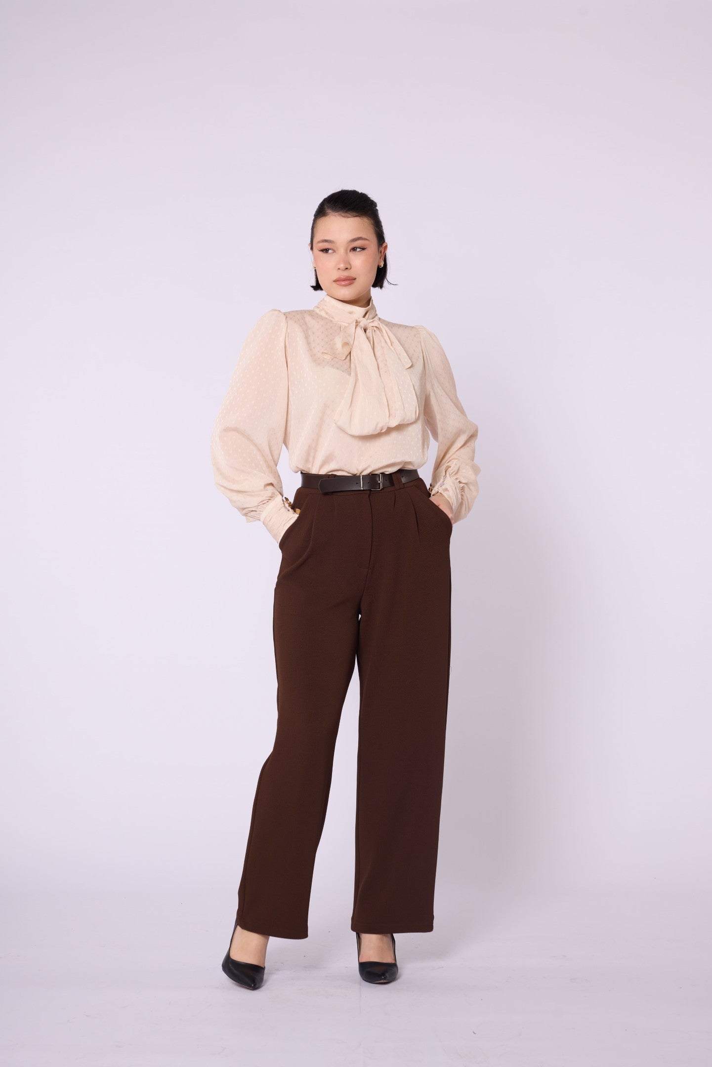 Patterned Scarf Detail Chiffon Blouse