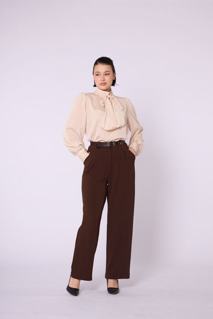 Patterned Scarf Detail Chiffon Blouse