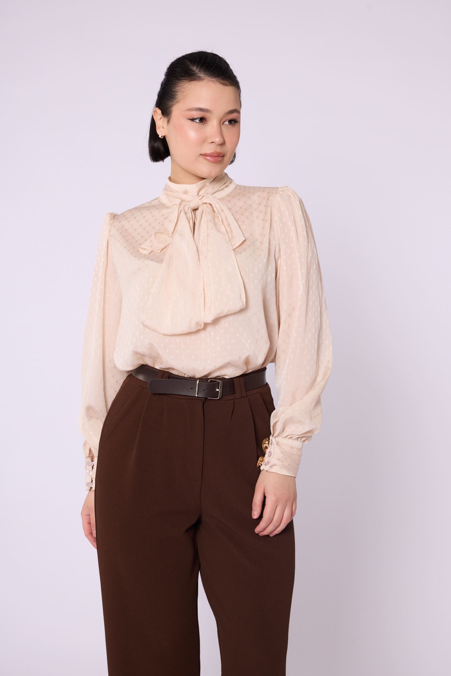 Patterned Scarf Detail Chiffon Blouse