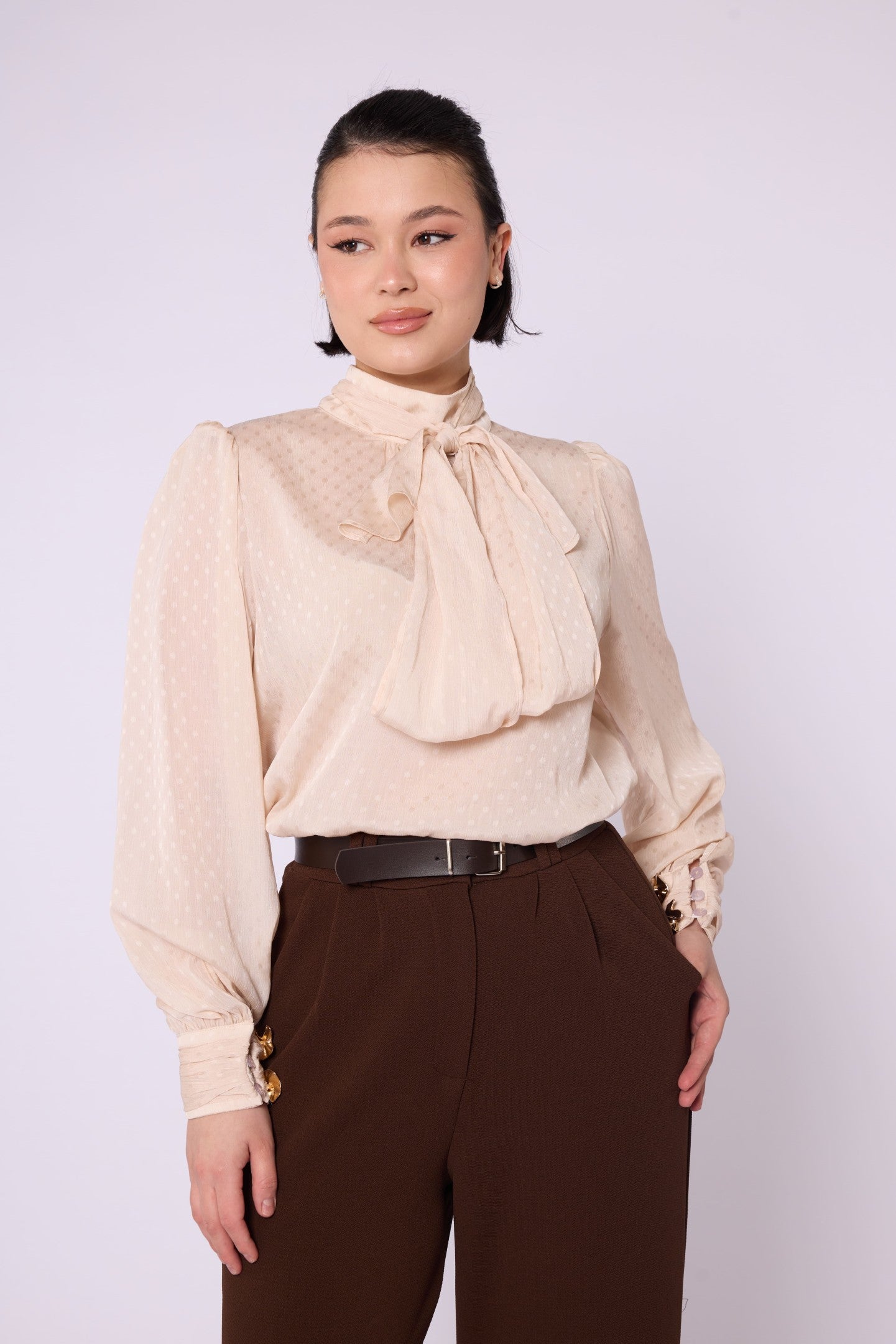 Patterned Scarf Detail Chiffon Blouse