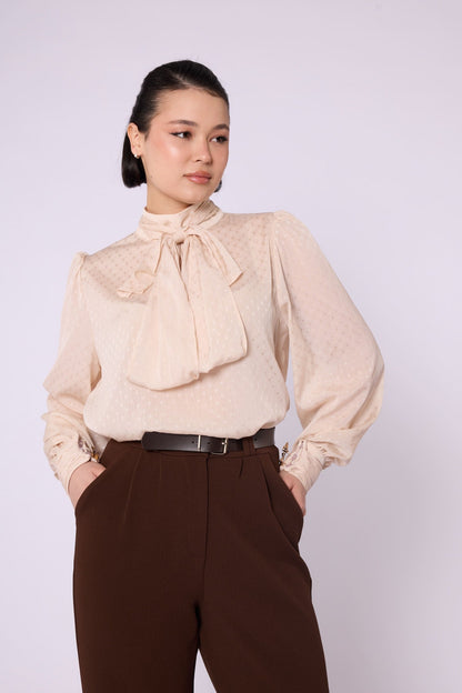 Patterned Scarf Detail Chiffon Blouse