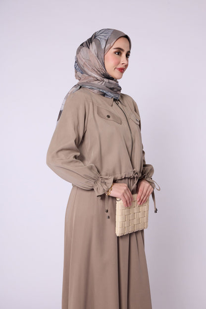 Polo Collar Ruched Detail Zip-Up Set