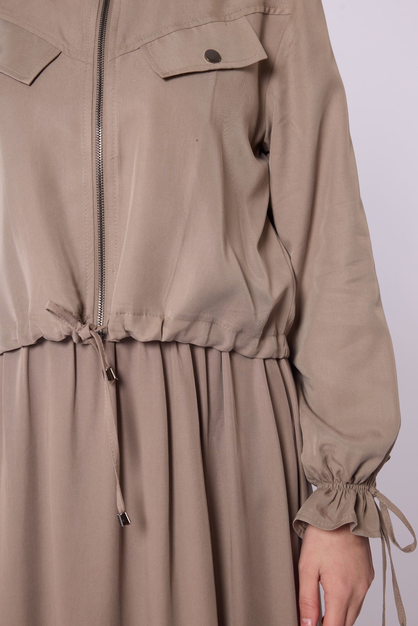 Polo Collar Ruched Detail Zip-Up Set