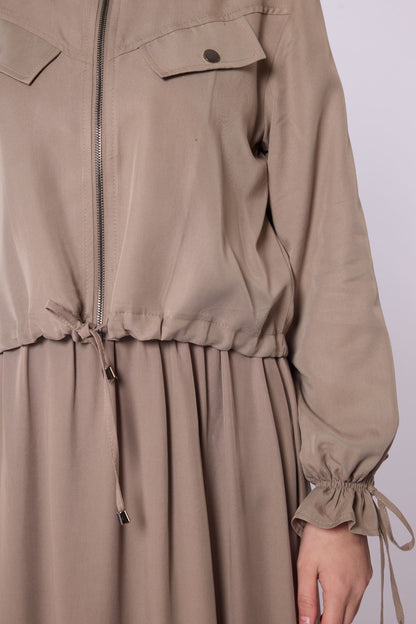 Polo Collar Ruched Detail Zip-Up Set