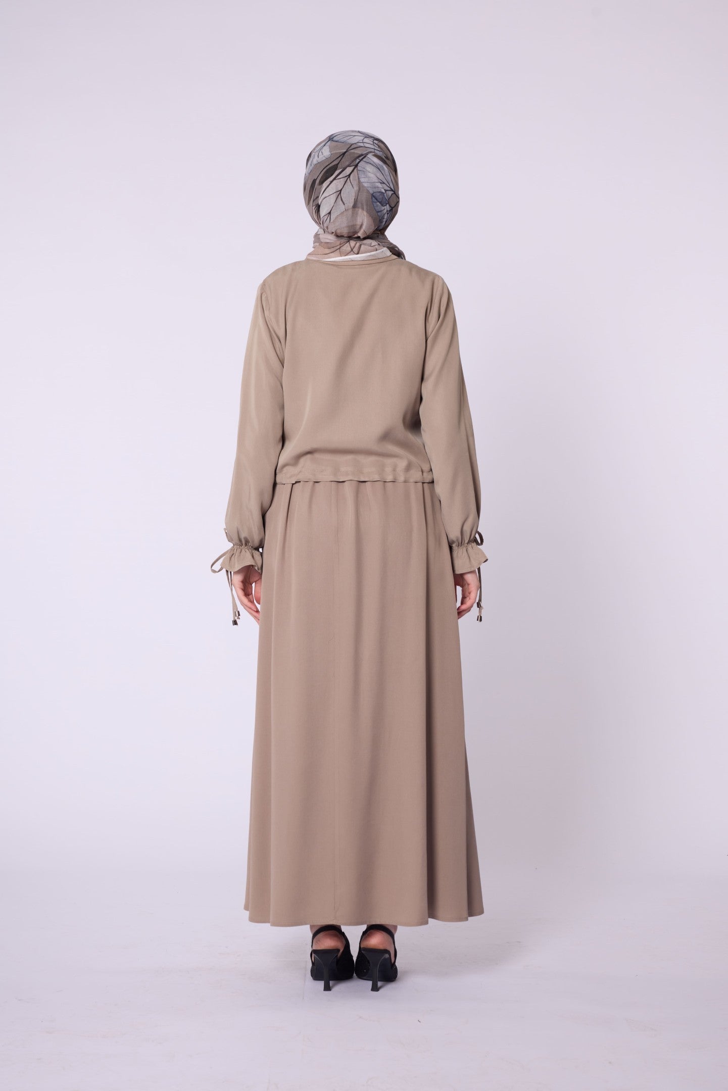 Polo Collar Ruched Detail Zip-Up Set