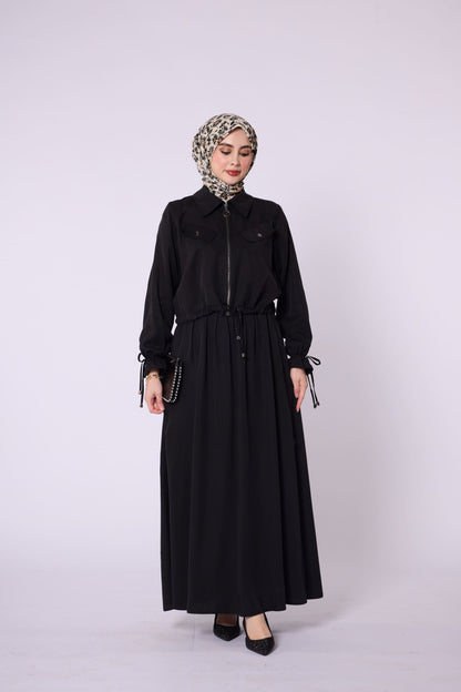 Polo Collar Ruched Detail Zip-Up Set