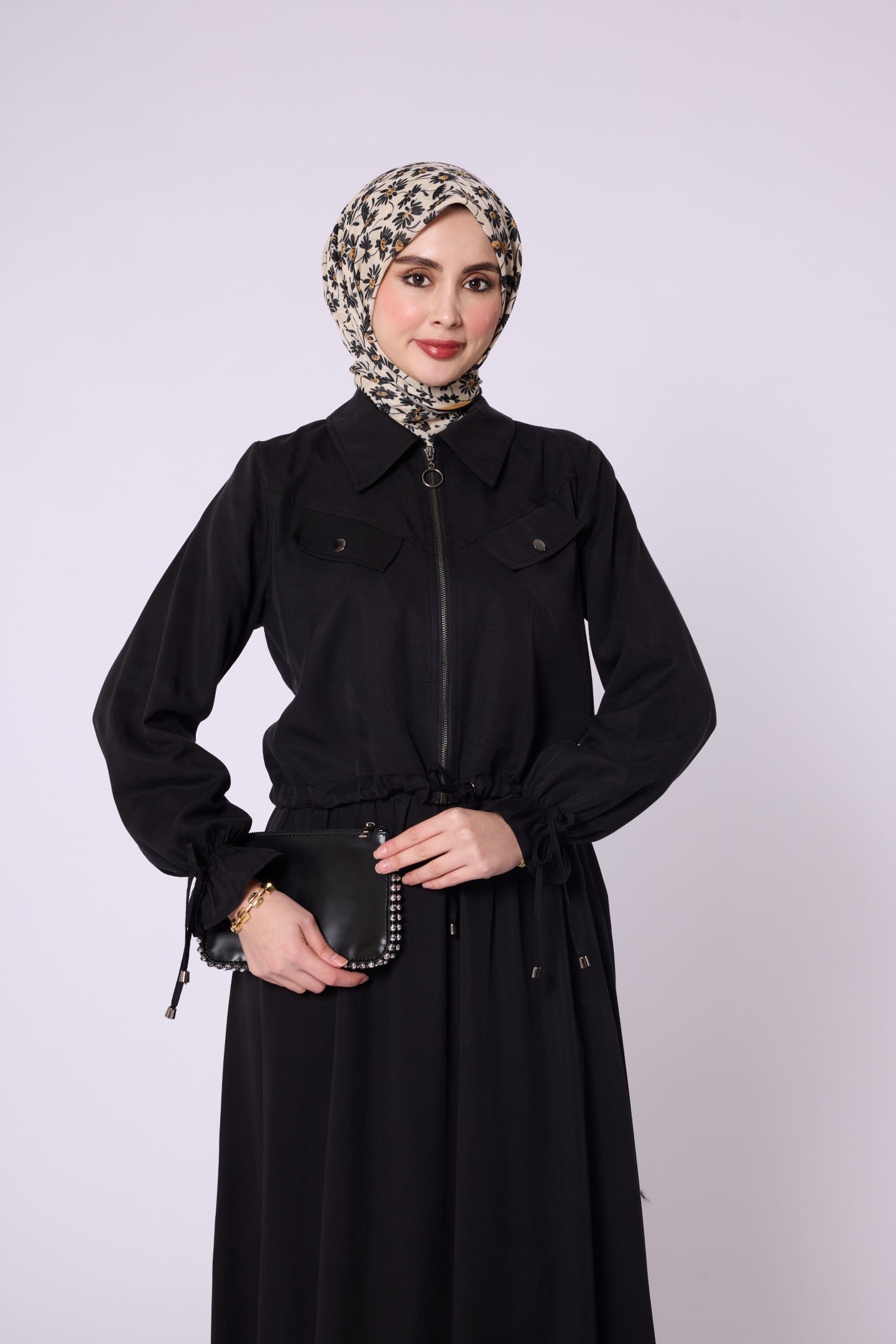 Polo Collar Ruched Detail Zip-Up Set