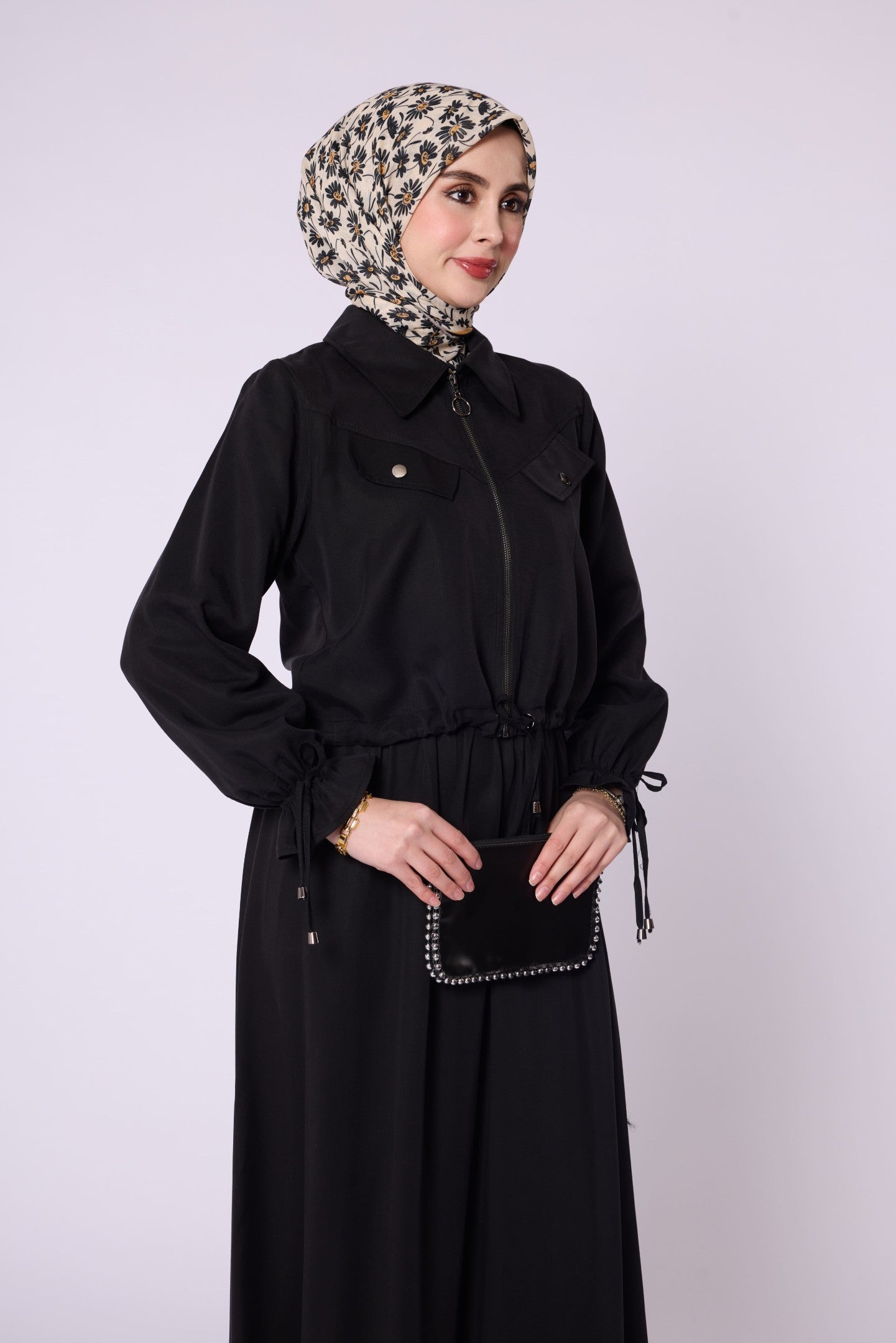 Polo Collar Ruched Detail Zip-Up Set