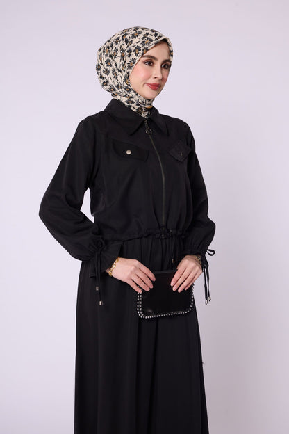 Polo Collar Ruched Detail Zip-Up Set
