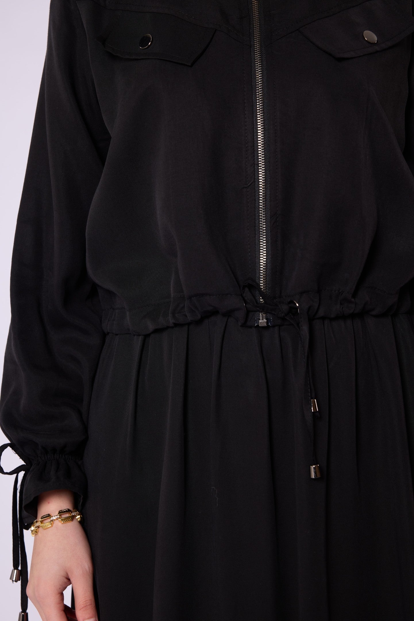 Polo Collar Ruched Detail Zip-Up Set