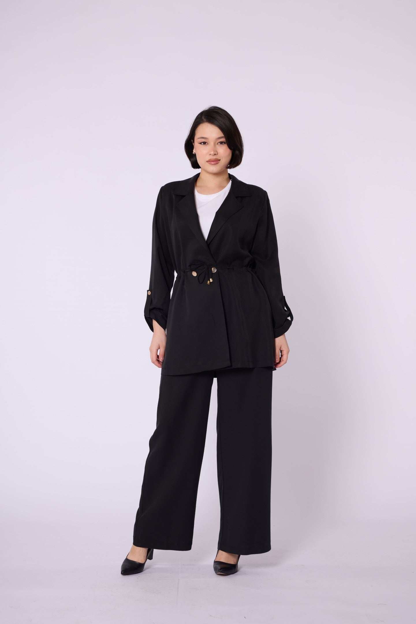 Wide V Neck Long Pants Two Piece Set
