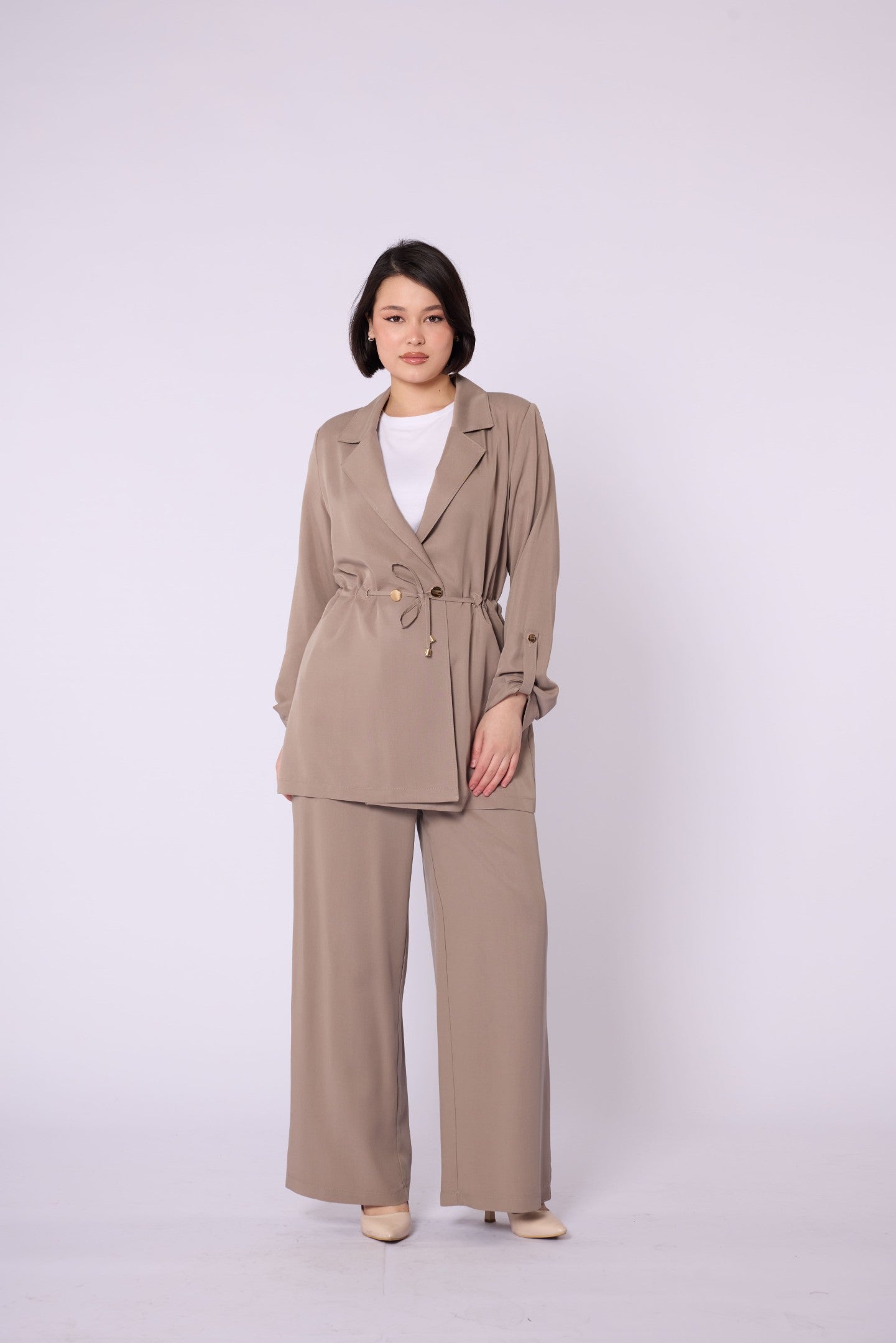 Wide V Neck Long Pants Two Piece Set