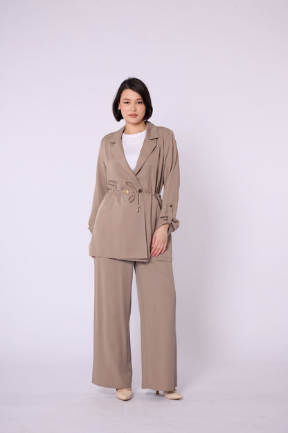 Wide V Neck Long Pants Two Piece Set